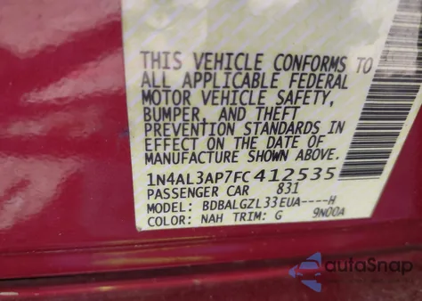 2015 Nissan Altima 2.5 S из США, поврежденный, VIN 1N4AL3AP7FC412535